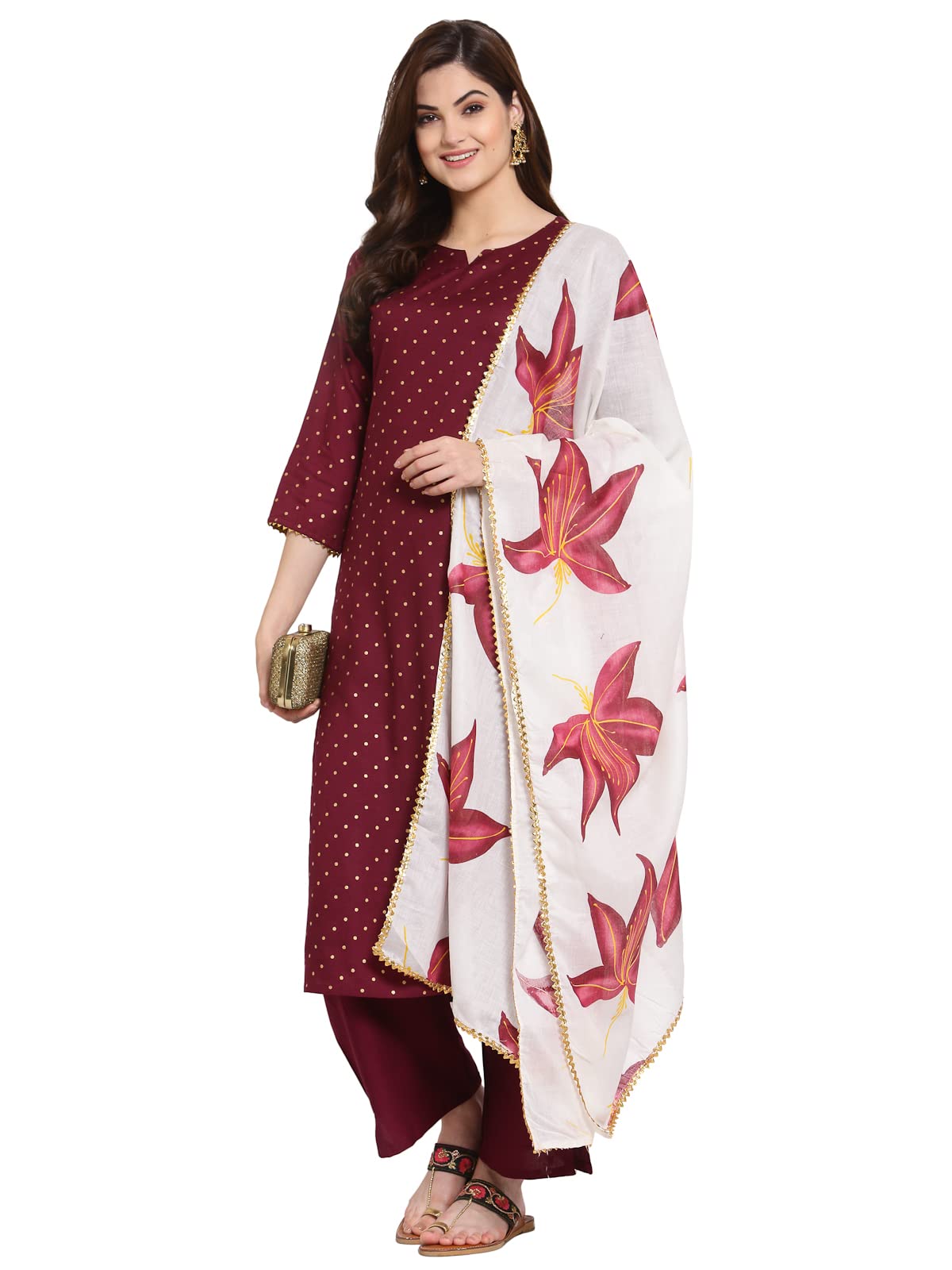 Gosriki Women'S Rayon Straight Kurta With Palazzo & Dupatta (Kpzd-Cot-10023-Purple_M-Go_Purple_Medium),Purple,,B09LSB59XY