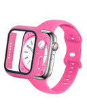 Slim Watch Band and Case Compatible with Apple Watch Bands 40mm 41mm 44mm 45mm, Soft Silicone Sport Strap with Screen Protector 