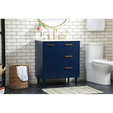 Elegant Decor Baldwin 30 Solid Wood And Mdf Bathroom Vanity In Blue