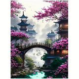 MOMDEDP 5D Bridge Flower Diamond Art Painting Kits for Adults Diamond Art Sakura Landscape Diamond Painting Full Drill Crystal R