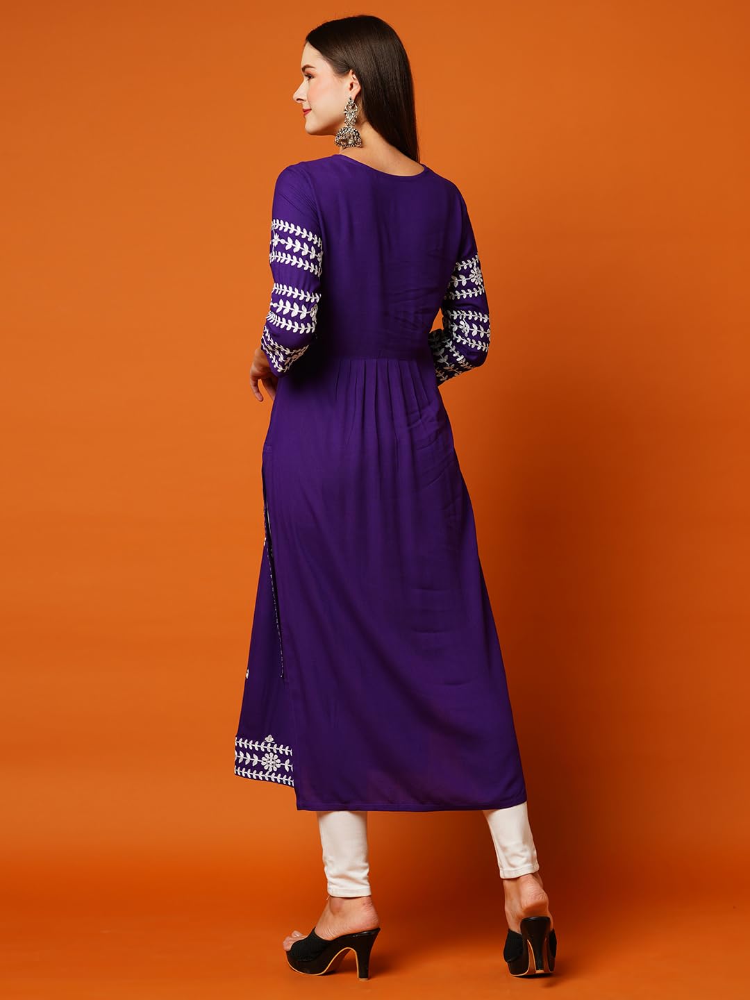 Anni Designer Women'S Rayon Blend Chikankari Embroidered Straight Kurta (Elevan-Begani-Tnw_S_Violet_Small),Violet,S,Rayon Blend,Regular,