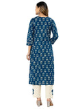 Rytras Women'S Cotton Printed Straight Kurta With Palazzos Pant(Ryt546,Blue,L)