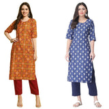 Pinkmint Straight Printed Kurti Party WERA Kurti Kurta Pant Set (Pack of 2)