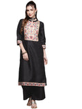 ZIYAA Art Silk Regular Women's Brown Crepe Straight Kurta_Black_3XL