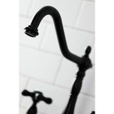 Kingston Brass Ks1270Axbs Heritage Bridge Kitchen Faucet, 8-9/16 In Spout Reach, Matte Black
