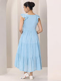 Libas Women'S Cotton Fit And Flare Midi Dress (29584_Light Blue_Xl)