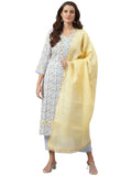 Gosriki Women'S Cotton Blend Straight Printed Kurta With Pant & Dupatta (Mulhar Yellow Sty_Xl-Go_Yellow_X-Large),Yellow,,B0B2RQ87S8