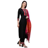 Anni Designer Women'S Rayon Solid Straight Kurta Palazzos And Dupatta (My-Hit-One-Black_Xxl-Black_Xx-Large),Black,2XL,Rayon,Straight,Dupatta
