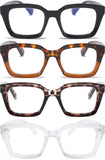 REAVEE 4 Pack Oversized Reading Glasses for Women Men Blue Light Blocking, Ladies Retro Stylish Square Large Computer Readers 1.