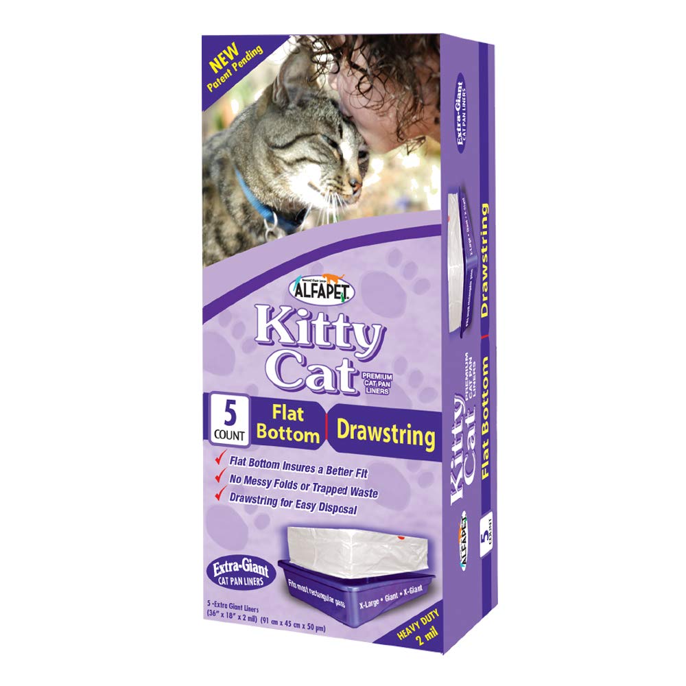 Alfapet cat Litter Box Liners Extra Large-1 Box- Heavy Duty 2 mil Thick Plastic, Clever Drawstring Liner for Easy Disposal- Flat
