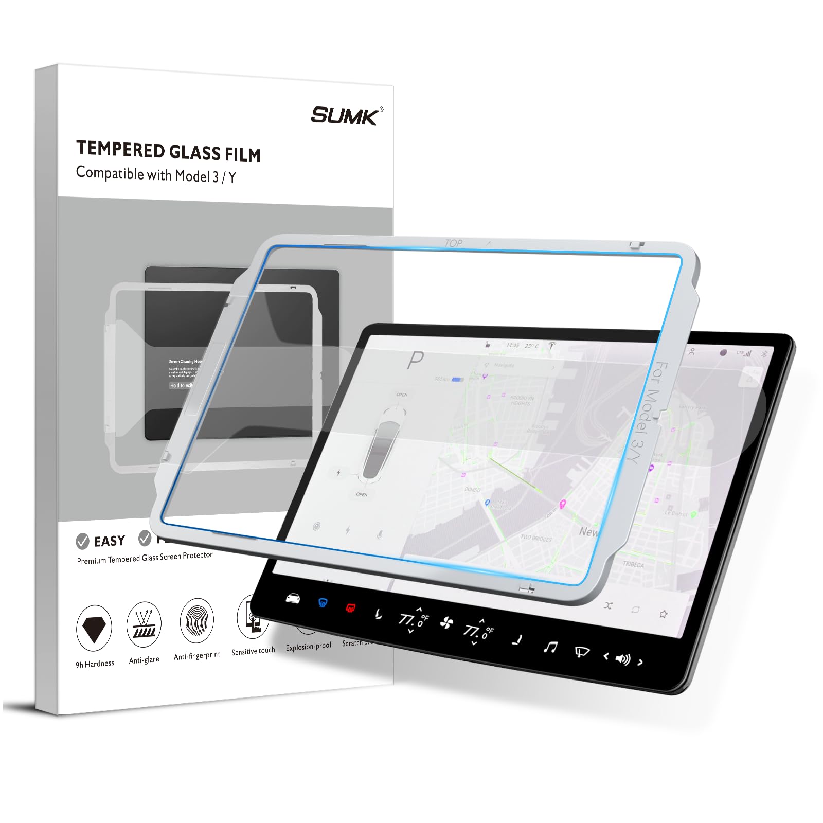 SUMK for Tesla Model Y Screen Protector Accessories 2024, 15 inches Glossy Tempered Glass Touch Screen Protector for Tesla Model