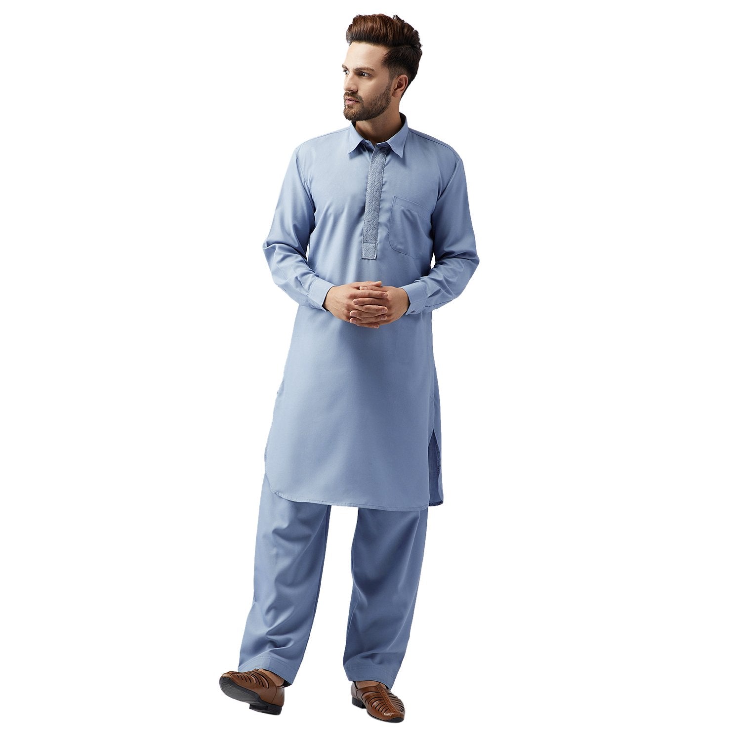 Sojanya (Since 1958 Men'S Grey Cotton Kurta Pathani Set Size L