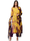Gosriki Women'S Cotton Blend Straight Printed Kurta With Pant & Dupatta (Barsana Yellow-Gs_S_Yellow_Small),Yellow,,B0CGD52BHR