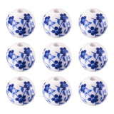 Elecrelive 10Pcs Blue Flower Printed Ceramic Beads Floral Round Porcelain Spacer Beads 12mm for DIY Bracelets Earring Necklace J