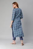 Gosriki Women'S Cotton Blend Traditional Straight Printed Kurta And Pant Set (Kapar Blue-Gs_L_Blue_Large),Blue,,B0BTDR293P