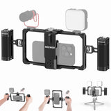 NEEWER Upgraded Phone Rig Vlogging Kit, Video Stabilizer with Dual Handle, Wireless Mic Clip Slot for TikTok YouTube, Compatible