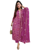 Gosriki Women'S Rayon Viscose Straight Bandhej Printed Kurta With Pant & Dupatta (Turae Purple-Gs_3Xl_Purple_Xxx-Large),Purple,3,B0F13W7KMM
