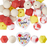 SUNNYCLUE 1 Box 27Pcs 15mm Teacher Silicone Beads Rubber Beads Bulk Soft Characters Back to School Hexagon Round Loose Spacer Fo