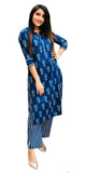 Anni Designer Women'S Pure Cotton Flower Print Kurta Plazzo Set (Blue S),Blue,S