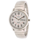 Timex Mens Easy Reader 35mm Watch SilverTone Case White Dial with ExtraLong SilverTone Expansion Band
