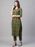 Anni Designer Women'S Cotton Blend Printed Straight Kurta With Pant (Mangla Green-Nw_S_Green_Small),Green,S,Cotton Blend,Regular,