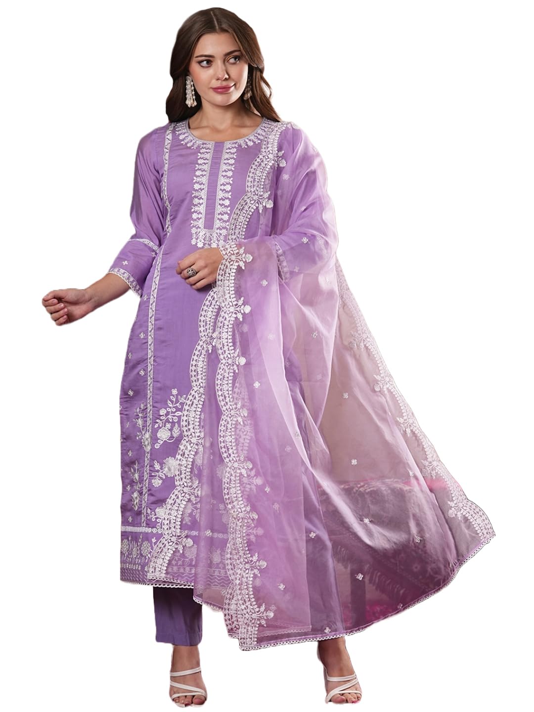 Anni Designer Women'S Rayon Blend Straight Embroidered Kurta With Pant & Dupatta (Rosewood Purple-Vks07_4Xl_Purple_Xxxx-Large),Purple,4XL,,,