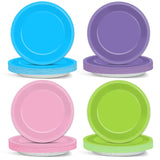 48PCS Monster Birthday Party Paper Plates for Monster Themed Party Supplies 7  Pink Purple Blue Green Cartoon Disposable Desser