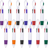 Onwon 12 Pieces Retractable Shuttle Pens 4 Neon Color in One Ballpoint Pen with Buckle Clip on Top MultiColor Carabiner Keychai