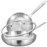 LOLYKITCH 8.5-12 Inch Tri-ply Stainless Steel Frying Pans Set with a Lid,Skillets,Induction Cooking Pans,Pots and Pans Set,Dishw