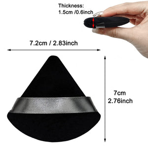 12 Pieces Black Cosmetic Powder Puff,2.76 inch Portable Soft Sponge Setting Face Puffs,Triangle Velvet Powder Puff with Ribbon B