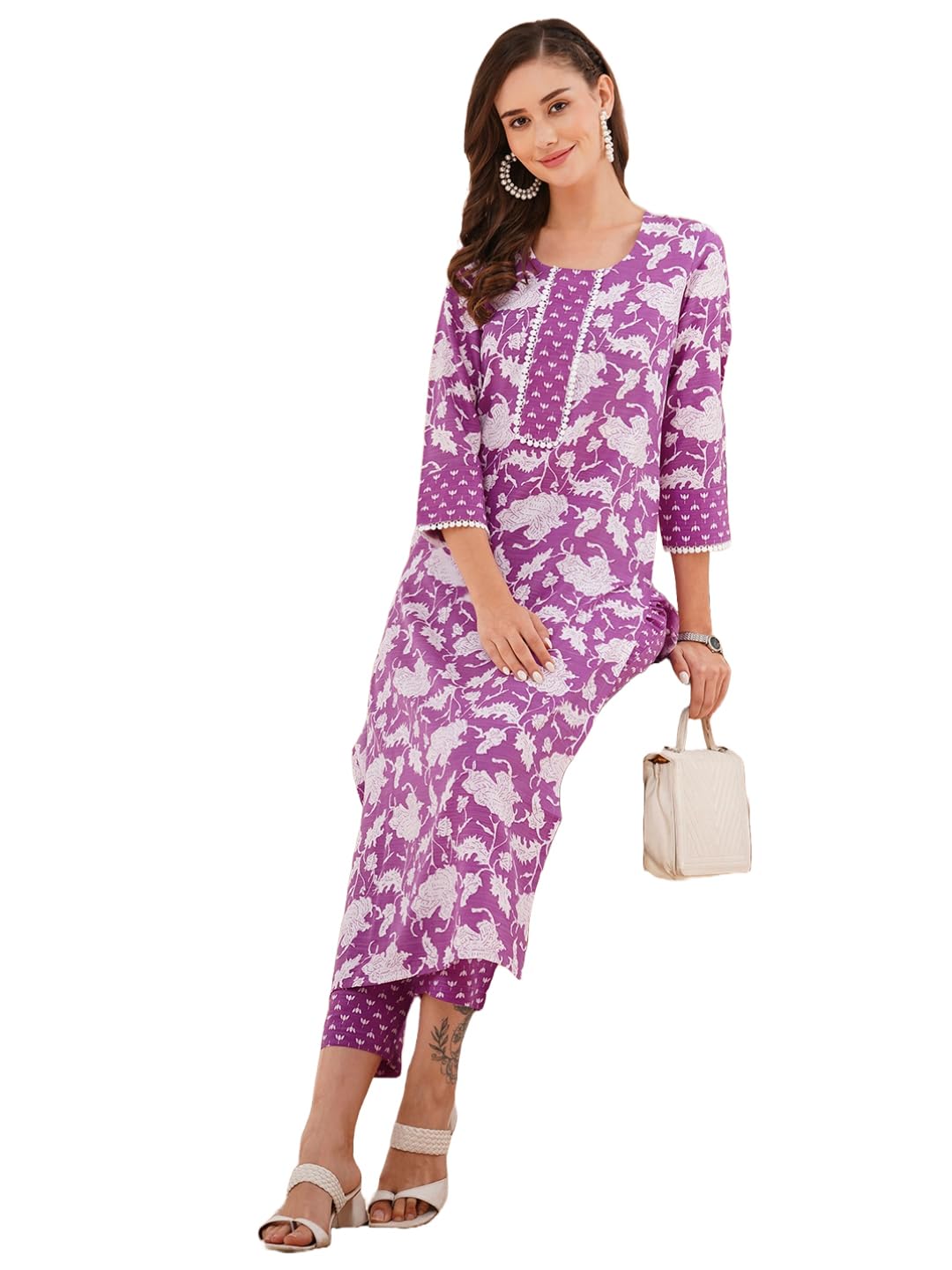 Anni Designer Women'S Rayon Blend Printed Straight Kurta With Pant (Pustak Begani-Vks01_L_Begani_Large),Begani,L,,,