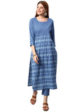 Anni Designer Women'S Cotton Blend Printed Straight Kurta With Pant (Jinki-Navy Blue_Xl_Dark Blue_X-Large),Navy Blue,XL