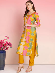 Gosriki Women'S Rayon Blend Straight Printed Kurta With Pant (Surdas Yellow-Gs_M_Yellow_Medium),Yellow,,B0DRNNJMLX