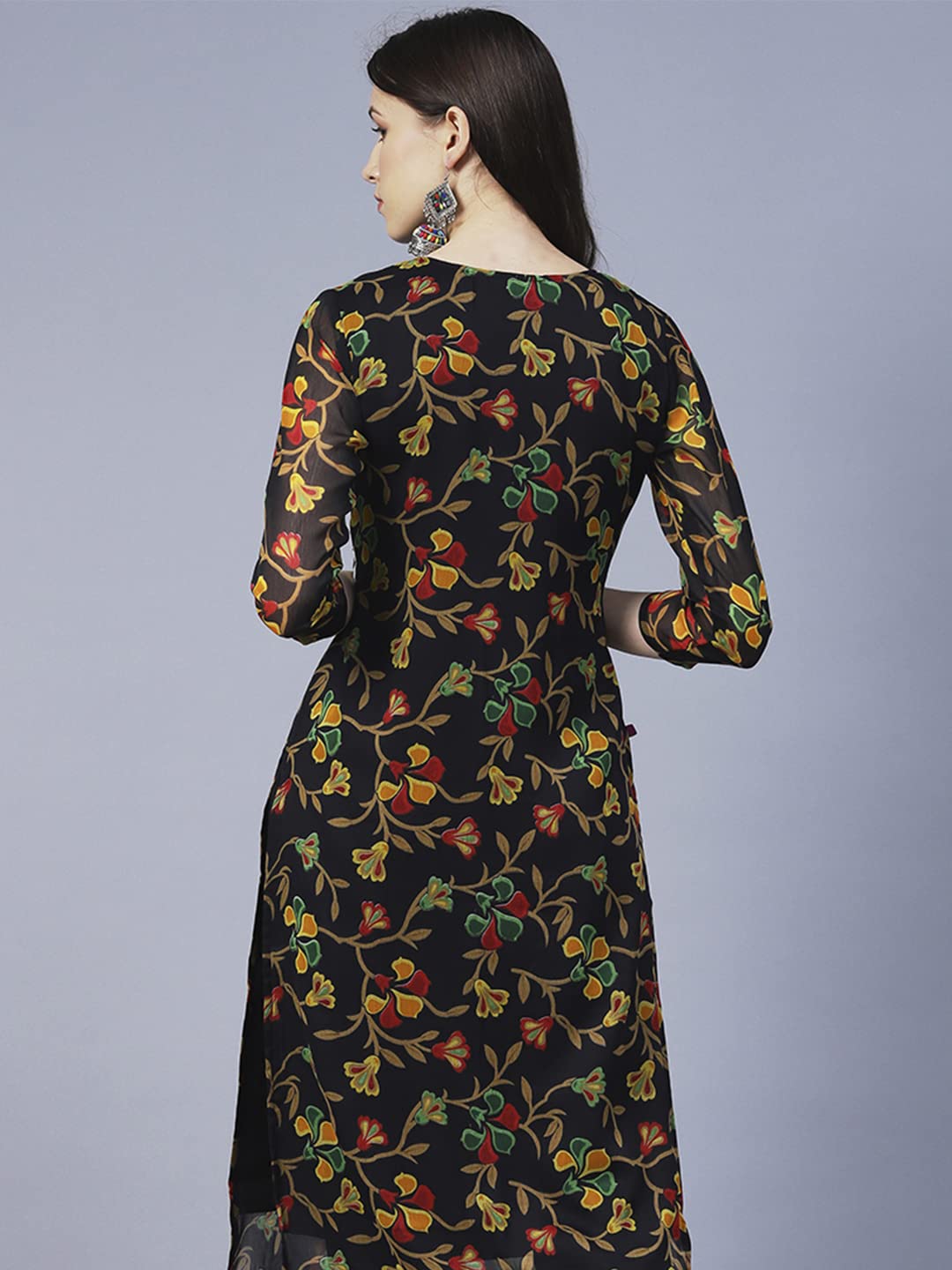 Anni Designer Women'S Printed Georgette Chikankari Embroidered Kurti (Gori-Black_L_Black_Large),Black,L,Georgette,Regular,One Kurta