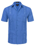 Allsense Men's Short Sleeve Cuban Guayabera Shirts 19-19.5N 3XL French Blue