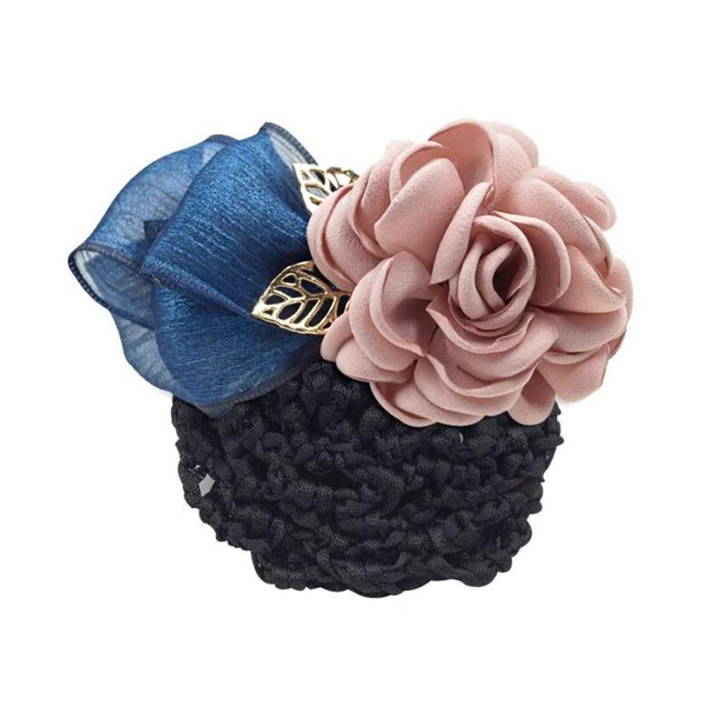 Women Hair Bun Cover Net Snood Hairnet Bowknot Decor Barrette Hair Clip Bow Ribbon Flower Hair Accessories For Stewardess Banks 