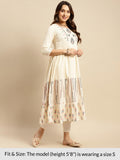 Rangita Off White Cotton Calf Length Embroidered Anarkali Kurti For Women | Kurta For Women_L