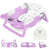 MoreFeel Collapsible Baby Bathtub for Newborn with Thermometer & 1 Hooded Towel & 1 Soft Floating Cushion,Portable Travel Bathtu