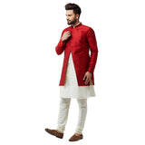 Sojanya (Since 1958 Men'S Silk Blend Cream Kurta Churidaar Pyjama & Maroon Jacket Combo Size 42