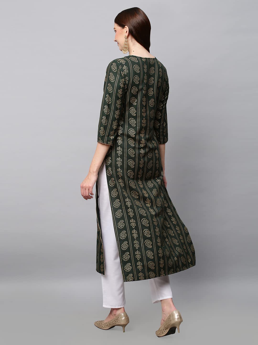 Anni Designer Women'S Cotton Blend Printed Straight Kurta (Sofika Green_M_Green_Medium),Green,M,Cotton Blend,Regular,
