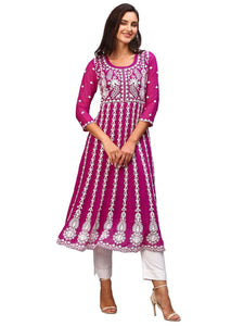 Gosriki Women'S Georgette Chikankari Embroidered Anarkali Kurti (Naav Pink-Nw1-Gs_Xxl_Dark Pink_Xx-Large),Pink,2,B0BVWF12CT