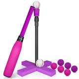 CeleMoon Adjustable TEE Foam T Ball Kids Baseball Softball Bat Set Batting, 8 Colored Balls Included for Toddler Girls Gift 3 4 