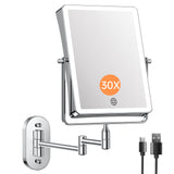 FASCINATE Rechargeable Wall Mounted Makeup Mirror, 8.7 Double Sided Touch Switch 1X/30X Rectangle Wall Mounted Magnifying Mirror