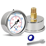 NexSphere 60 PSI Liquid Filled Pressure Gauge, 2 Dial, 1/4 NPT Back Mount, 304 Stainless Steel Case, Glycerin-Filled Manometer, 