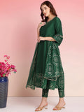 Anni Designer Women'S Rayon Blend Printed Anarkali Kurta With Pant & Dupatta (Varuna Green_S_Green_Small),GREEN,S,Rayon Blend,Anarkali,