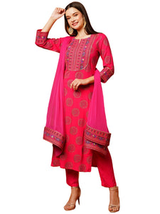 Gosriki Women'S Cotton Blend Printed Straight Kurta With Pant & Dupatta (Nov-Pink-Nw-Gs_Xxl_Pink_Xx-Large),Pink,2,B0C81WRS8K