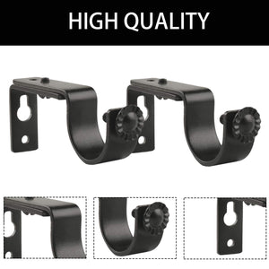10 Pieces of Adjustable Curtain Rod Brackets, Eau Heavy Duty Black Curtain Rod Holders for Maximum 1 Inch Rod, Wall-Mounted Meta