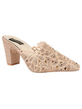 Shoetopia Women'S Pink Embroidered Block Heel Mules Ethnic Slip-On Sandals With Glitter Finish And Cutwork Detailing Eu41,Pink,8,B0BRQMX56V