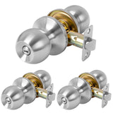 RAFECIEE Privacy Door Knob Keyless Door Knobs Interior with Lock Bathroom Door Knob with Lock Satin Nickel Doorknob, 3 Pack