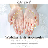 Catery Bride Wedding Headband Pearl Hair Vine Bridal Headpiece Hair Accessories for Women and Girls (Gold)